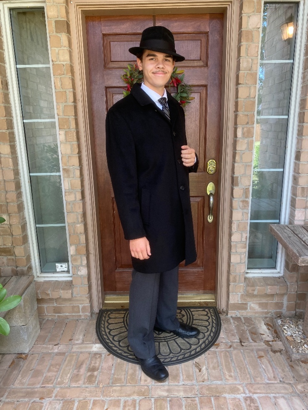 100% Wool Black Coat Overcoat Large